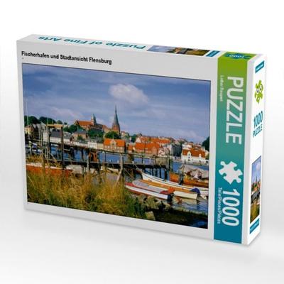CALVENDO Puzzle Fischerhafen und Stadtansicht Flensburg | 1000 Teile Lege-Größe 64x48cm Foto-Puzzle für glückliche Stunden