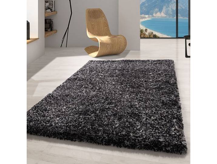 Carpetsale24 Tapis de salon chiné anthracite 140x200 cm tapis shaggy à poils longs tapis moelleux