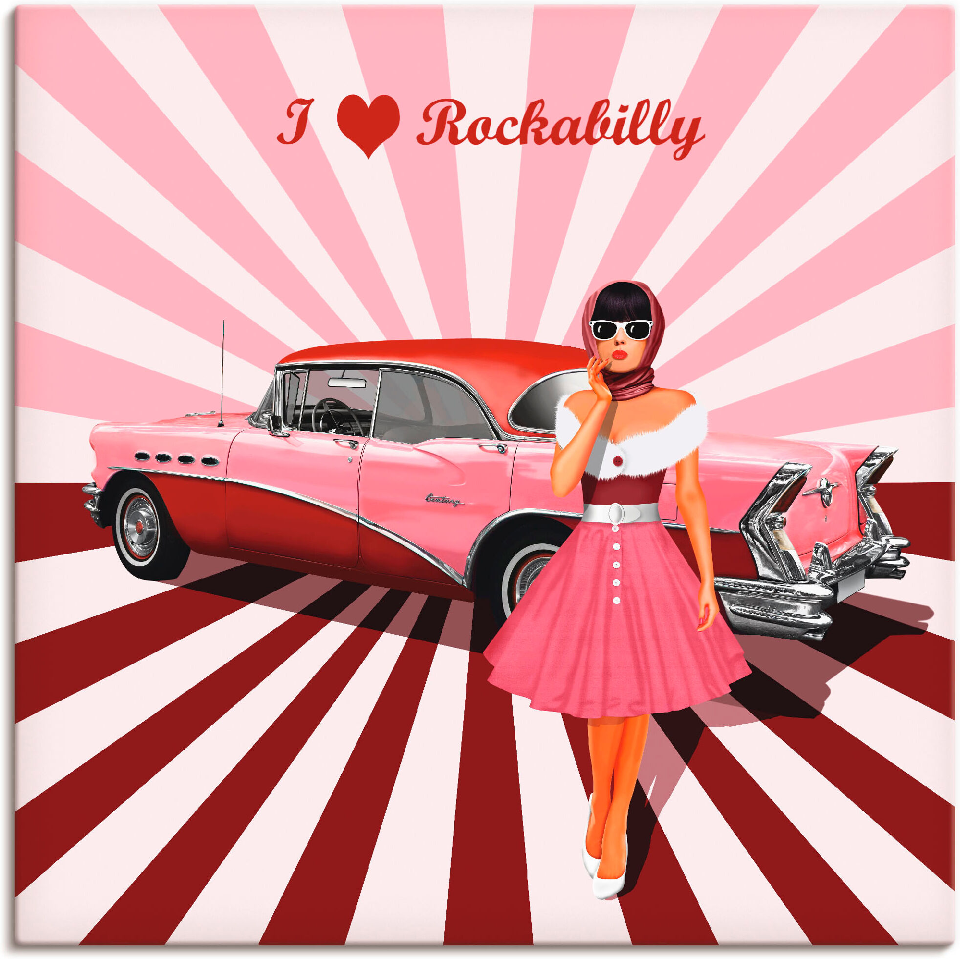 Wandbild ARTLAND "Ich liebe Rockabilly", pink (farbe bild(er): pink), B:30cm H:30cm, Bilder, Wandbild, als Leinwandbild, Poster in verschied. Grössen farbe bild(er): pink B/H/T: 30cm x 30cm, Leinwandbild Ausstellungsplakate, 1 Stk.