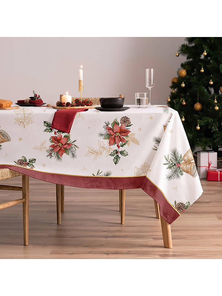 mint Deco Tischdecke "Christmas Carols" in Weiß/ Rot/ Grün - 155x100 cm