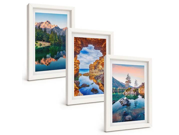 Tulup Bilder SET 3er Set - 20x30 cm Weißer Rahmen - Spiegelungen der Felsen in Bergseen, Kunststoff, Rechteckig, 20x30 cm, Fotografie, Bilder & Rahmen, Bilder