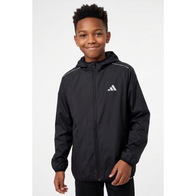 Windbreaker ADIDAS SPORTSWEAR "J WINDBREAKER", Jungen, Gr. 140, schwarz (schwarz, weiß), Obermaterial: 100% Polyester, Jacken Windbreaker, für Kinder, mit Reißverschluss