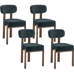 ESSZIMMERSTUHL 4ER-SET aus Leinenstoff in Schwarz, mit gebogener Rückenlehne und dicker Polsterung
