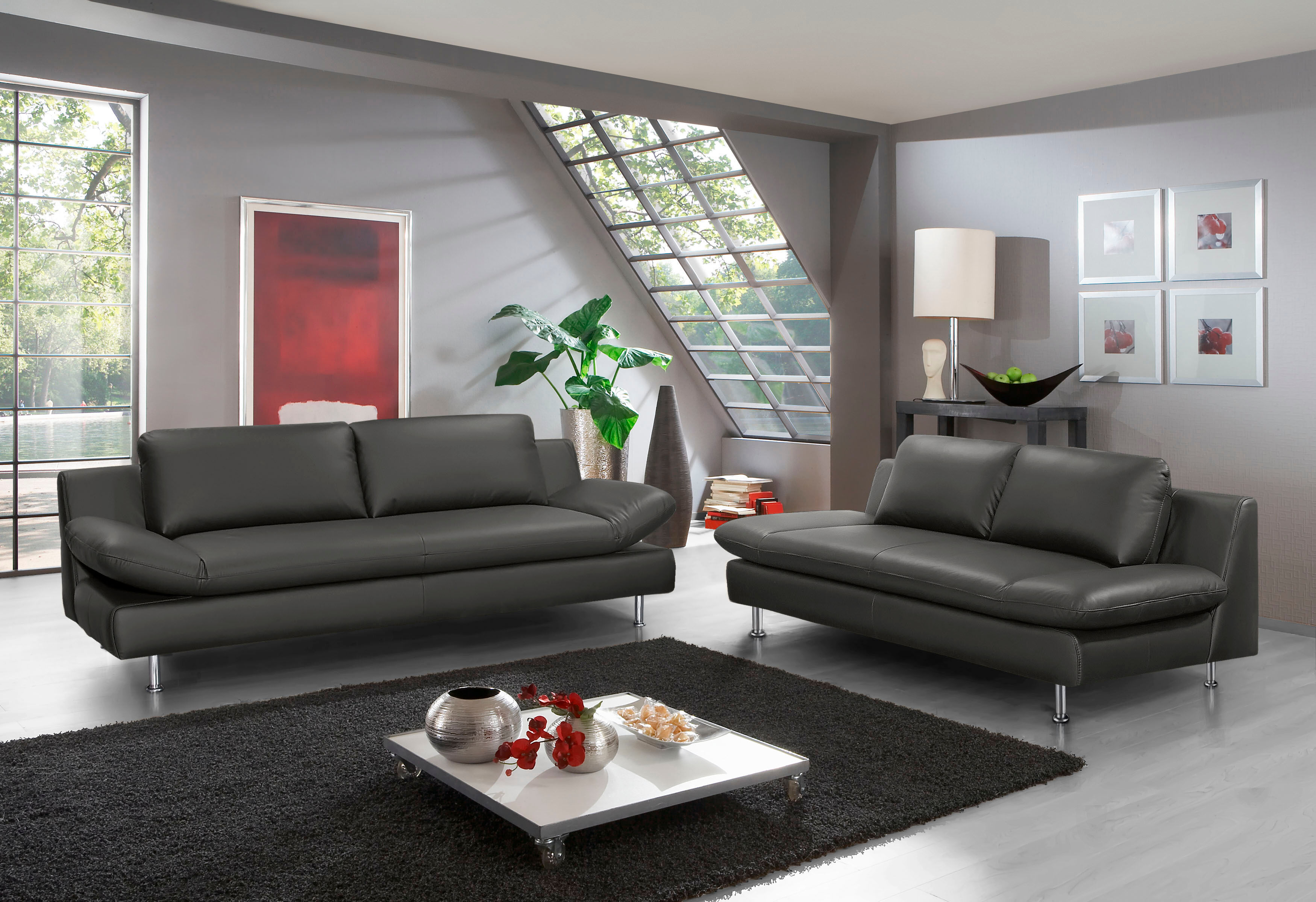 2-Sitzer PLACES OF STYLE "Redding", grau (grafite), B:191cm H:80cm T:90cm, Zierkissen: 100% Polyester;Luxus-Microfaser (100% Polyester), mit Zierkissen ebenfalls in Luxus-Microfaser;Struktur (100% Polypropylen), mit Zierkissen in Luxus-Microfaser, Sofas, 