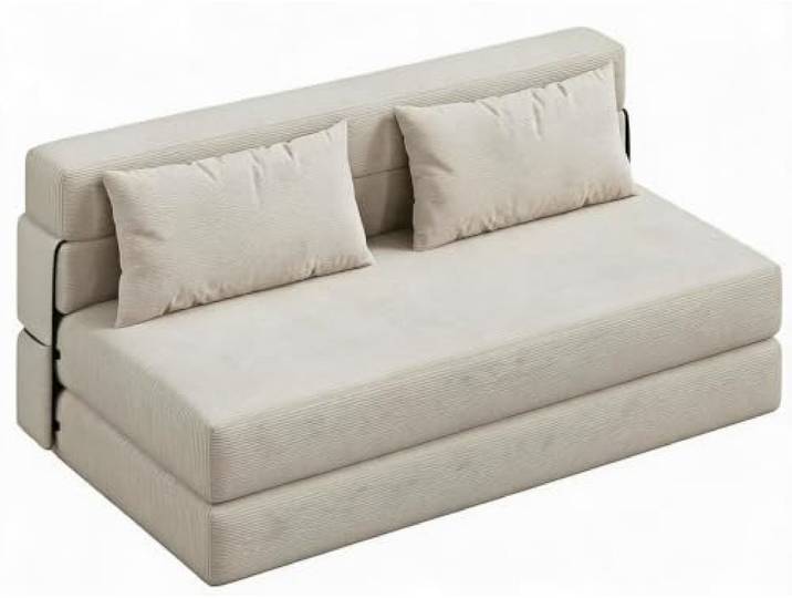Litake 4-in-1 Klappsofa-Bett – Umwandelbare mit Gästecouch Kissen Beige 4-in-1 Klappsofa & Liegesessel Samtweichem Cordbezug & abnehmbarem Bezug, Multifunktionales Klappsofa-Bett 152x81x61 cm