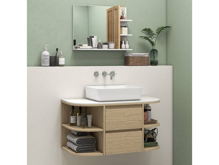 HOMCOM Meuble Sous-Lavabo Suspendu Marron avec Tiroirs