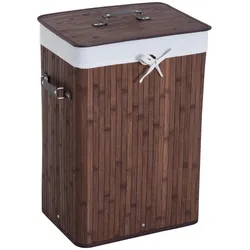 MODFU Wäschekorb Bambus Dunkelbraun 40x30x60 cm mit Deckel und herausnehmbarem Wäschesack 72 L, faltbar, belüftet, Tragegriffe