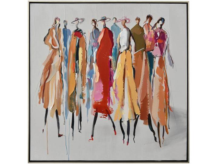 Monee Ölgemälde, Blau, Braun, Gelb, Rot, Weiss, Holz, Textil, Kiefer, vollmassiv, quadratisch, 85x85 cm, handgemalt, Bilder & Rahmen, Bilder, Ölbilder