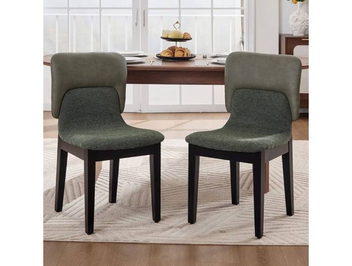 Ya-Home Chaise Salle à Manger Lot de 2 Chaise de Cuisine en Cuir PU et Tissu Chenille Chaise Rembourrée avec Pieds en Bois Vert