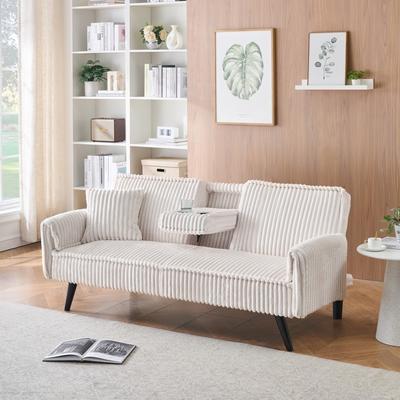 Direct Wicker Straight-Line Corduroy Sofa Suitable for Sitting and Lying
