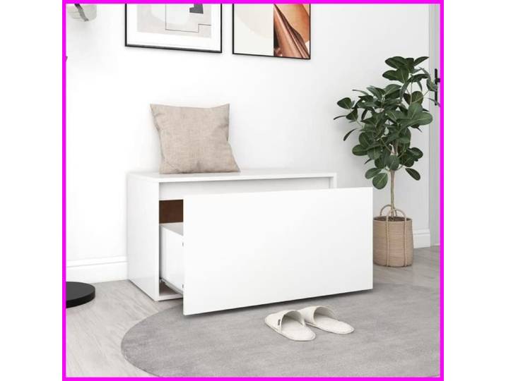Banc d'entrée - CUQUE - Modèle 80x40x45 cm - Blanc - Aggloméré - Montage requis