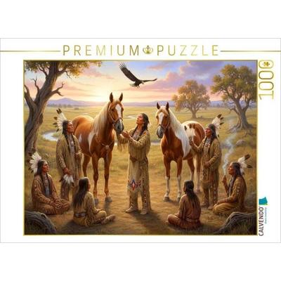 CALVENDO Puzzle Unsere Pferdefreunde - Spiritualität der Indianer | 1000 Teile Lege-Größe 64x48cm Foto-Puzzle für glückliche Stunden