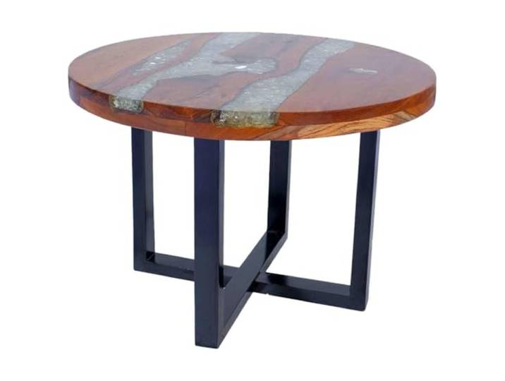 Tmriohed Couchtisch Holz Harz Rund 60x40 cm Beistelltisch Wohnzimmer Einzigartiges Unikat aus Teakholz und Harz für Wohnzimmer und Lounge, mit robustem Gestell aus Mangoholz.