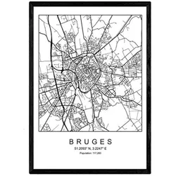 POSTER Brügge Stadtkarte – Nordisch A3 Schwarzer Rahmen