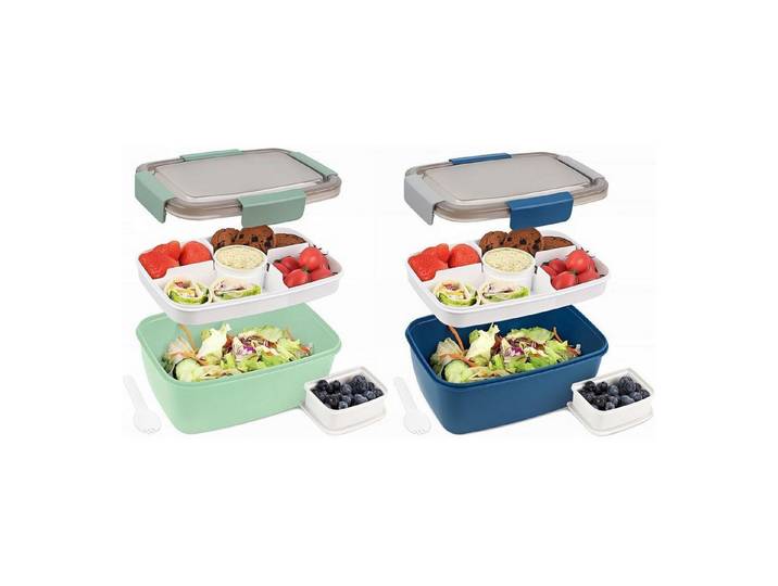 LuxusKollektion Lunchbox Lunchbox Bento Fächer Erwachsene Salatbox 2000ml 2set blau Dunkelgrün, Kunststoff