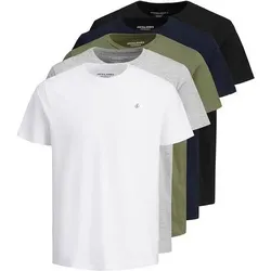 JACK AND JONES JACK&JONES Herren T-Shirt, 5er Pack - JORJXJ, T-Shirt, kurzarm, Rundhals, Baumwolle, Logo, einfarbig, Größe L in Weiß Weiß