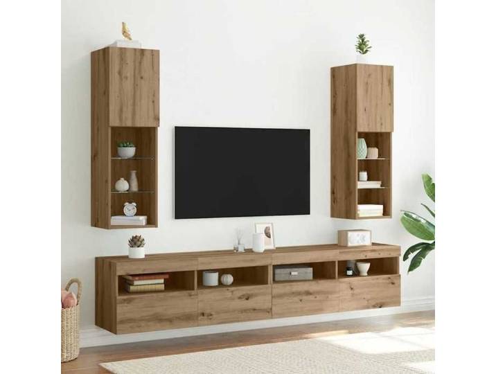 Meuble TV - - LED - Chêne artisanal - 30 5x30x102cm
