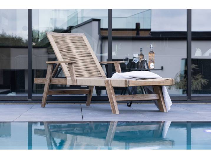 Garten Sonnenliege Ferano - verstellbar aus Akazienholz & Polyesterseil - Braun-Natur - Luxusbetten24