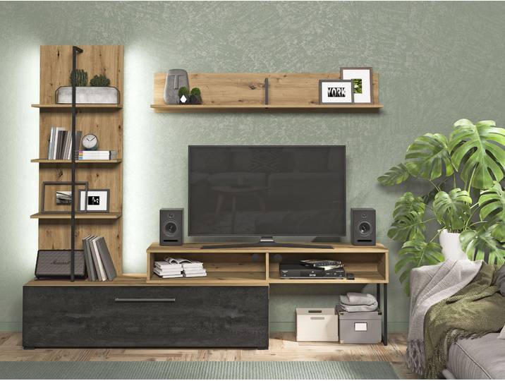 Wohnwand HOME AFFAIRE Evora , braun (artisan eiche, carbon), B:205,5cm H:173cm T:41,5cm, Holzwerkstoff, Kastenmöbel-Sets, Wohnwand