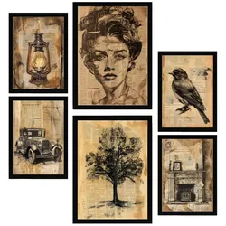 POSTER Set Mit 6 Segreti Della Vita Vintage Donna Automobile A3 & A4 Schwarzer Rahmen