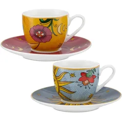 Rose & Tulipani Espressotassen mit Untertassen 2er Set Mirabilia 90 ml „Sole & Luna“