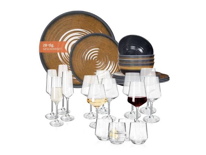Moritz Geschirr-Set Camping Geschirr Stone Curry + 16 Milano Gläsern