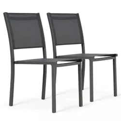 Oviala Business 2er-Set Gartenstühle aus Aluminium und grauem Textilene