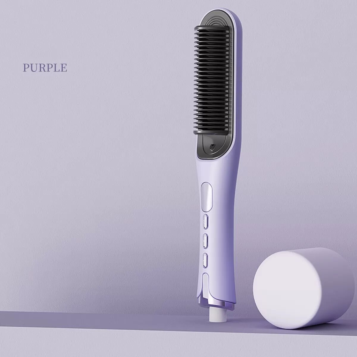 INF Tragbare LCD Haarglättungsbürste - Duale Glättungs- & Lockenkombination Violett