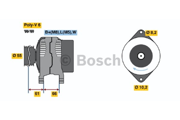 Bosch Generator 14V 75A mit 6-Rillen-Riemenscheibe 55mm, exkl. Vakuumpumpe