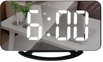 Inspired Deals LED Makeup Mirror Digital Alarm Clock With Touch Control Auto Brightness And Type C Charging black
