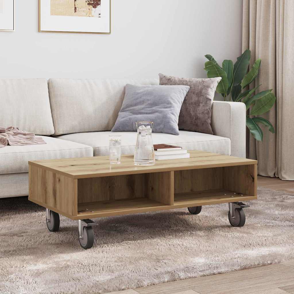 vidaXL Side Table with Wheels Chêne artisanal 90 x 50 x 30 cm