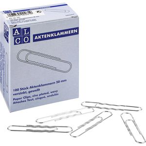 Alco Büroklammern 261, 50mm, silber, Aktenklammern, gewellt, verzinkt, 100 Stück