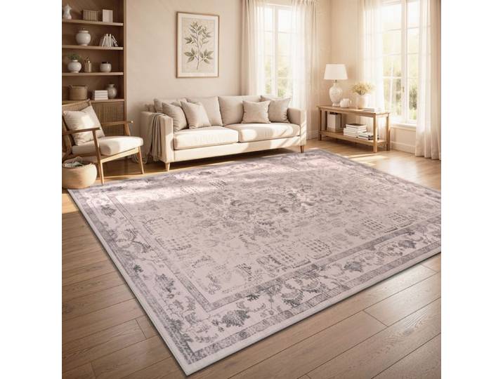 Paco Home Tapis Vintage Boho Moderne Salon Ras Court Lavable Antiderapant Argent Argent 200x280 cm