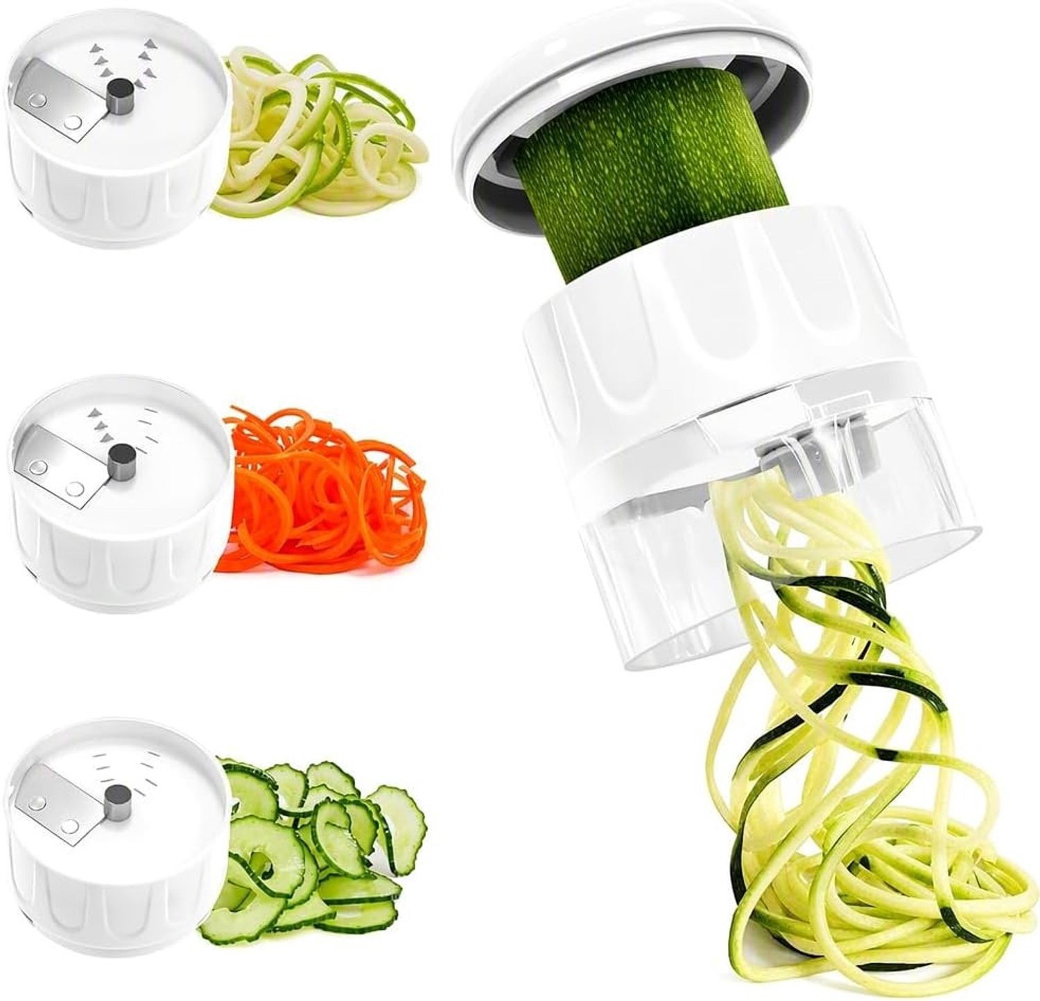 Compacte 4-in-1 Spiral Cutter voor Groenten - Perfecte Spaghetti Slicer voor Wortelen, Komkommers en Courgettes, Duurzaam en Handig in Gebruik