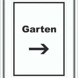 HB-Druck Garten Schild mit Text und Richtungspfeil rechts Blumen Rasen hochkant A4 (210x297mm)