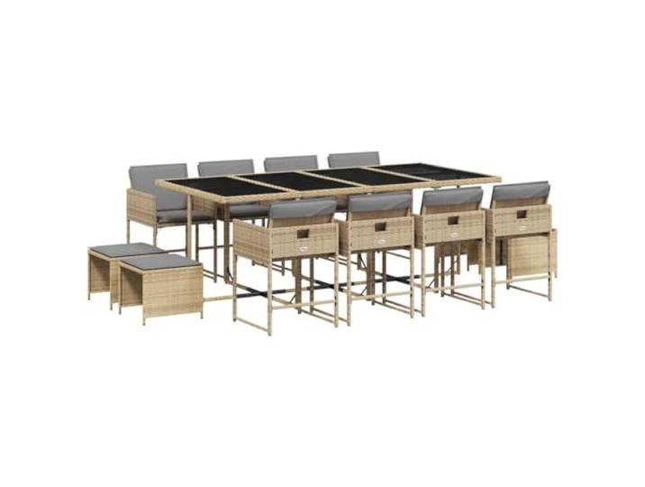 PUGYNBK Esszimmer-Set für den Garten, 13-teilig, synthetisches Rattan, Beige