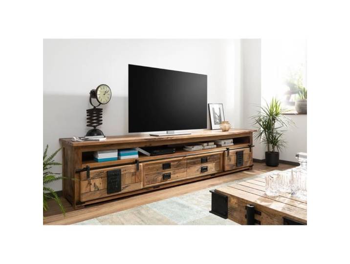 Meuble TV 260x50 Manguier laqué Whitewash RAILWAY N° 355