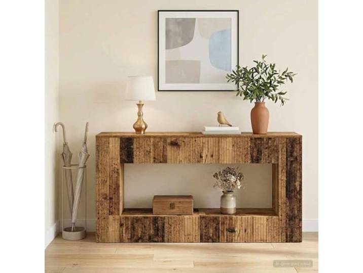smnyxs Konsolentisch aus Ingenieurholz, 155 x 29 x 74 cm, mit Regalen Funktionales Möbelstück, vielseitige Aufbewahrung, minimalistischer Stil, pflegeleicht, warmer Naturton