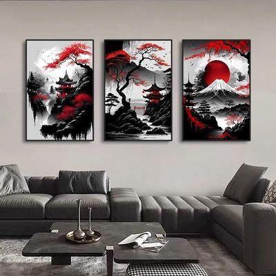 Uplift Treasures Vintage Japanese Landscape Canvas Wall Art Set 4 15.75 23.62 In