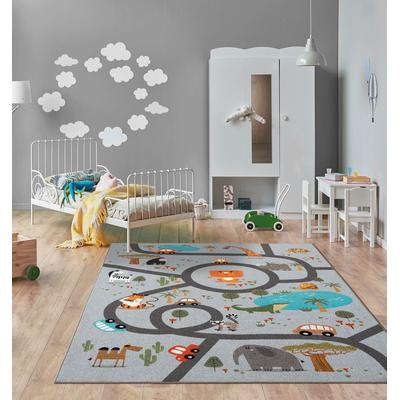 Teppich THE CARPET "Happy Life", grau, B:80cm H:4mm L:150cm, Polyester, Teppiche, Teppich, Life Kinderzimmer Teppich Spielteppich pflegeleicht