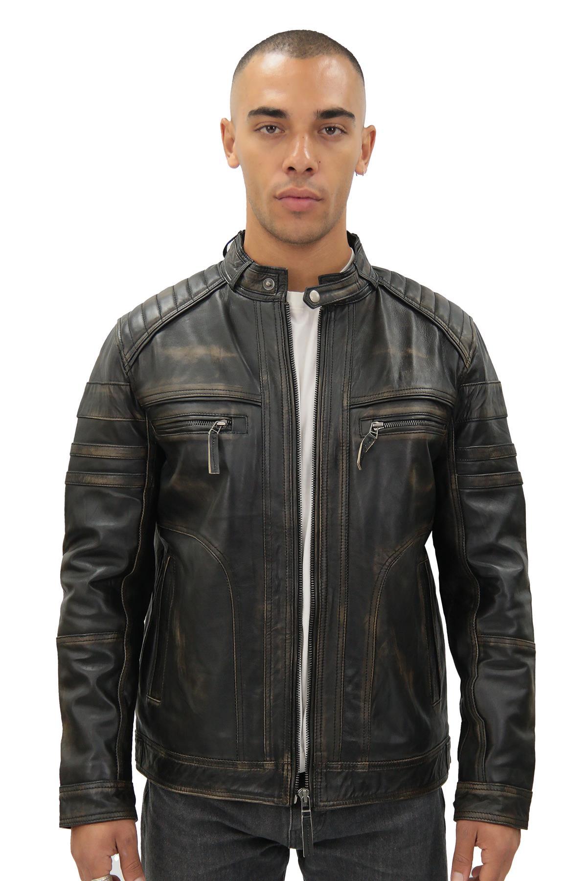 Heren vintage zwart leren bikerjack-Napels