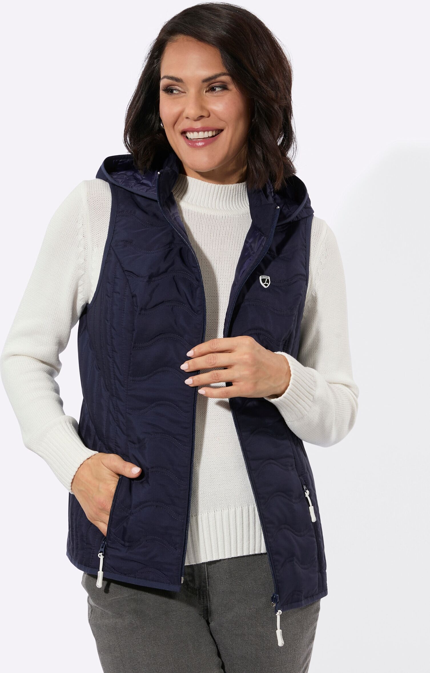 Steppweste WITT "Steppweste Steppweste mit verschiedener Steppung", Damen, Gr. 42, blau (marine), Web, Stoff, , Sportlich, Westen Steppweste