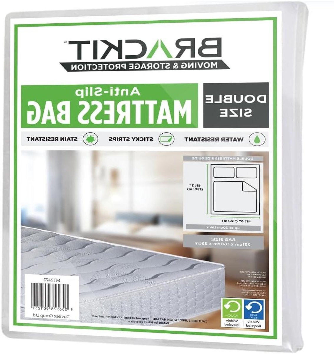 Transparante matrashoes matrasbeschermer voor verhuizen en opslag met zelfklevende sluiting B/D/H: 231 x 160 x 35 cm