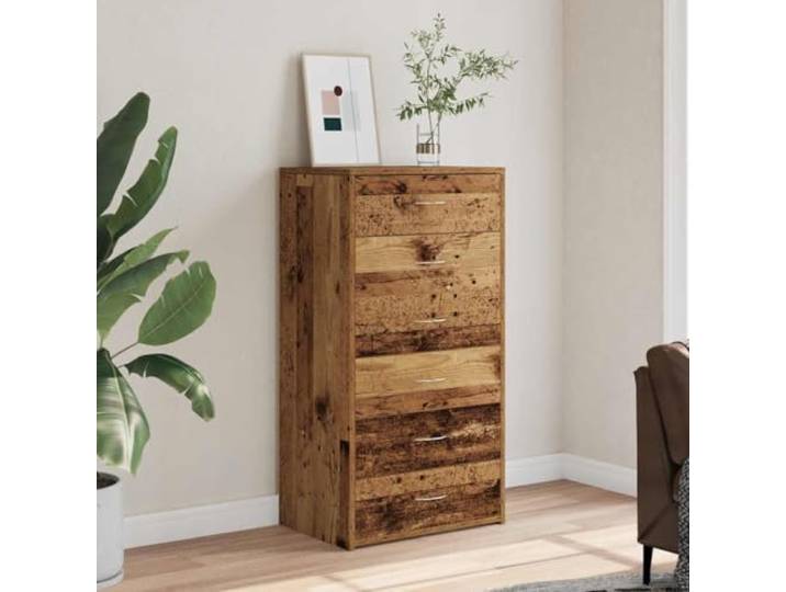 HEFZGDB Sideboard mit 6 Schubladen für Wohnzimmer, Stabiler Oberplatte für Deko, als Telefontisch neben Sofa und Stauraum für Multimedia-Geräte aus Holzwerkstoff in Altholz-Optik 50x34x96