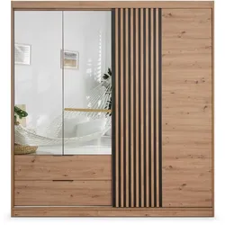 DREHTÜRENSCHRANK Madero mit Spiegel und 2 Schubladen, 203 cm, eiche Artisan