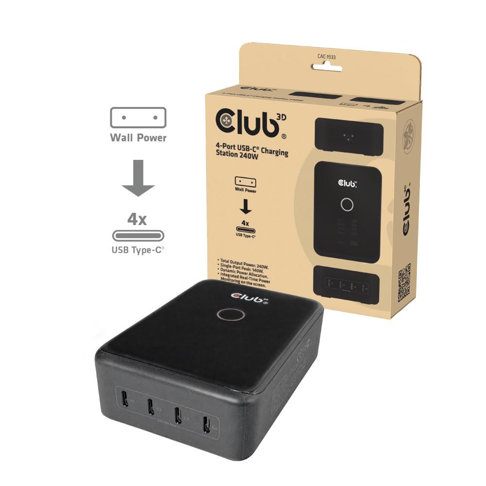Club3D Club 3D CAC-1933 Ladegerät 4-Port USB-C® 240W GaN PD 3.1 + PPS + LED Display
