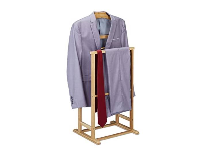 Relaxdays Herrendiener, Stummer Diener Bambus, Damen & Herren, natur Kleiderablage Schlafzimmer, HBT: 98,5 x 47 x 36 cm