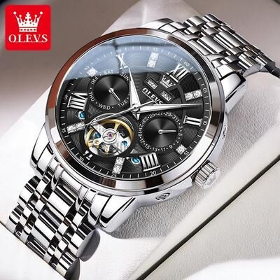 Uplifted Finds OLEVS Skeleton Flywheel Automatic Mechanical Watch black