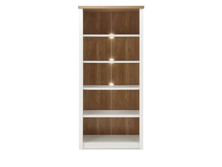 Furn.Design Standregal Seyne, Regalschrank in Pinie weiß und Eiche hell, auf Wunsch mit Beleuchtung