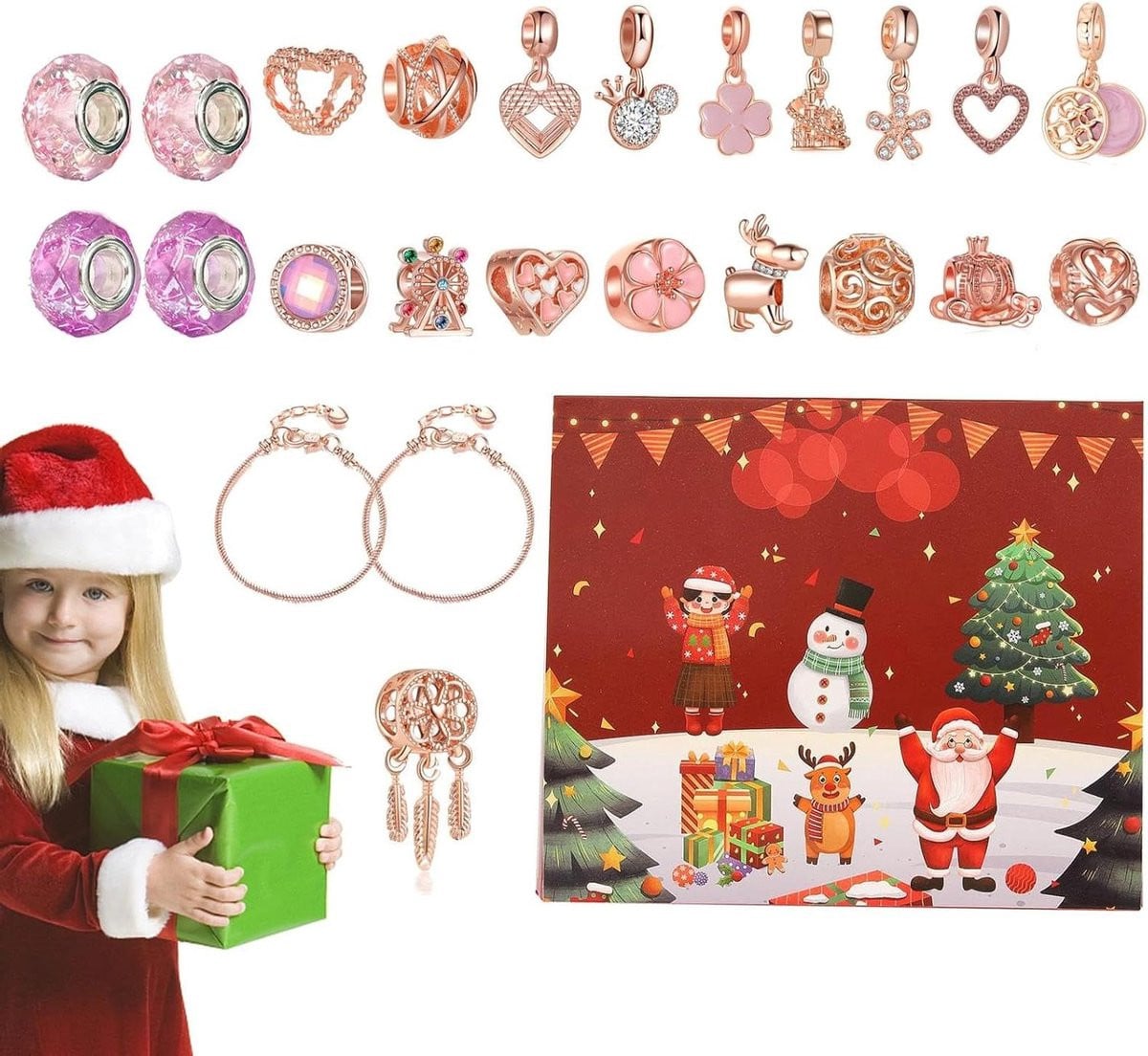 Adventskalender Armbanden Rood - 24 Stuks Sieraden voor Creatief Knutselen - 20 x 17 x 1,5 cm